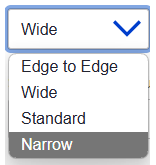 Screenshot of Edit section width menu options