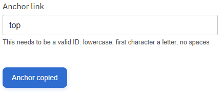 Screenshot for anchor link field showing anchor copied button