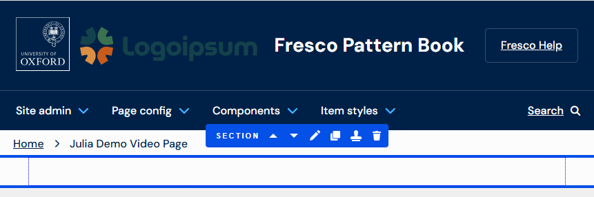 screenshot of default section toolbar