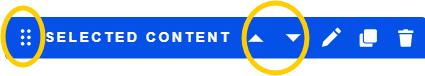 selected content component toolbar highlighting up and down arrows and waffle