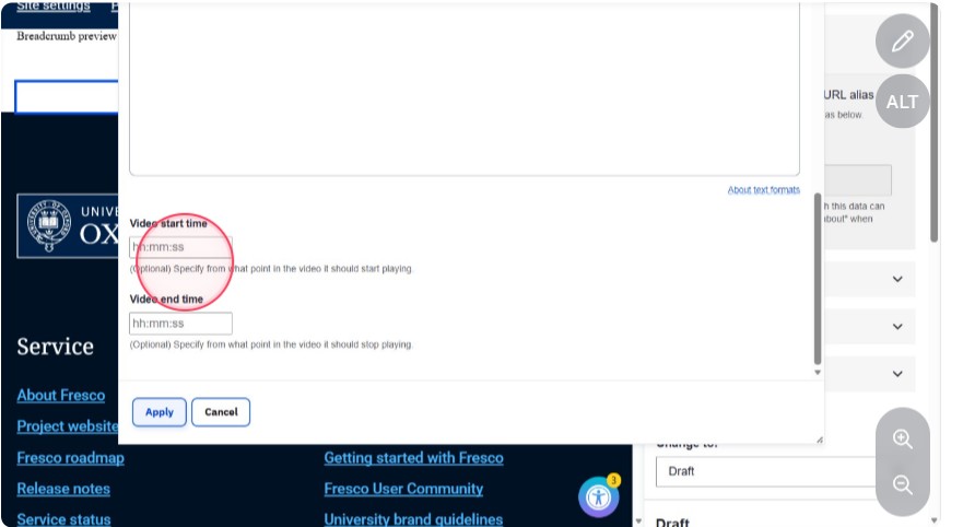 specify optional play video start from and stop at time