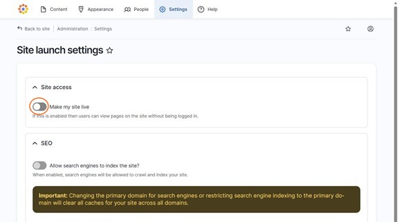 off/on toggle button for make site live