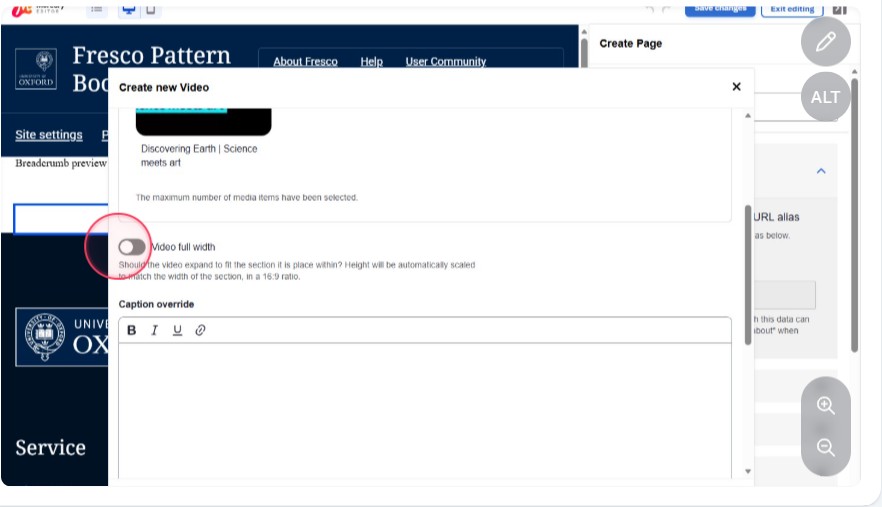 toggle on display video at full width