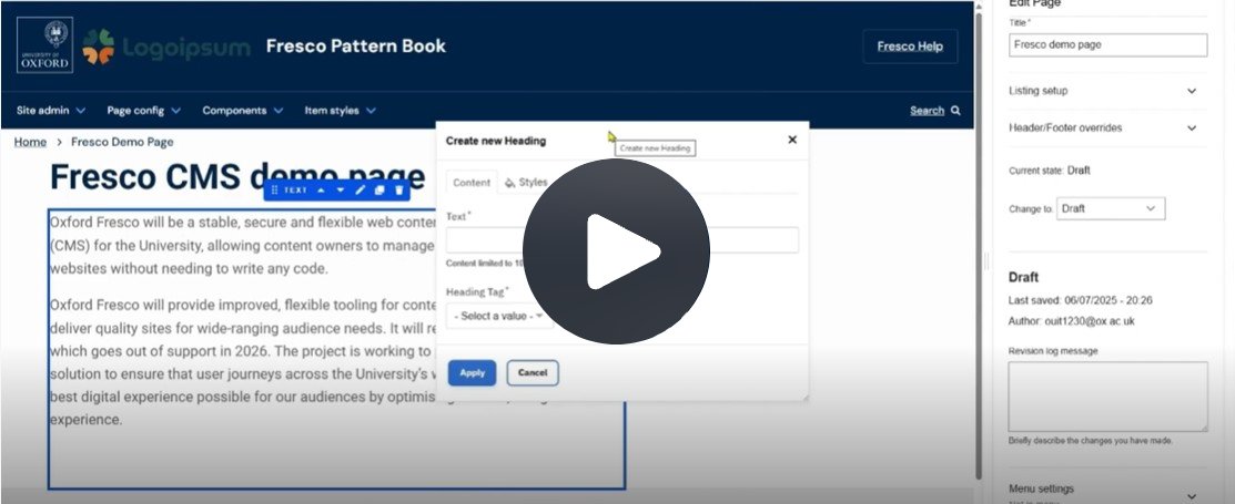 Create new heading interface