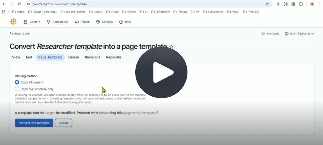 Convert page to a page template cloning methods of copy all content or structure only