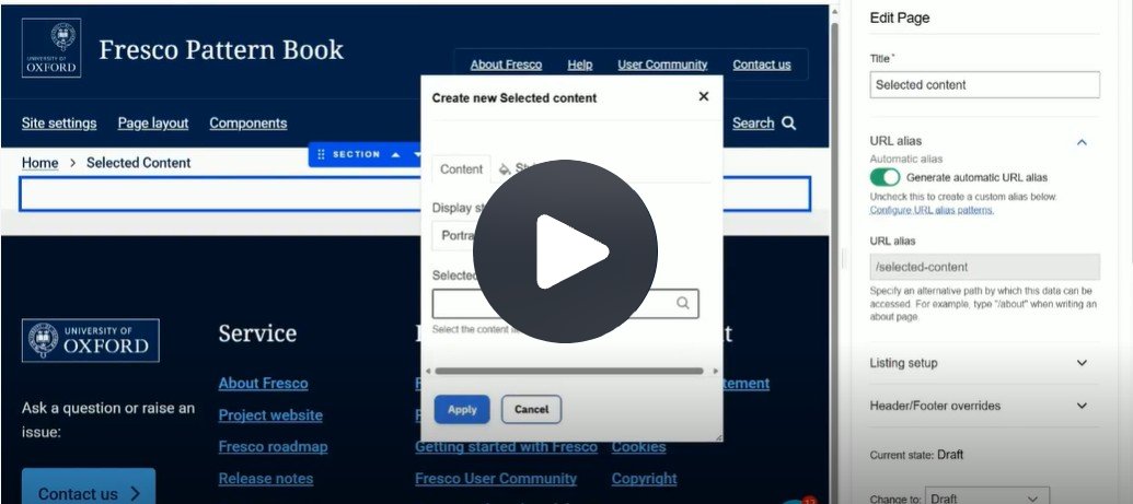 Create new selected content interface