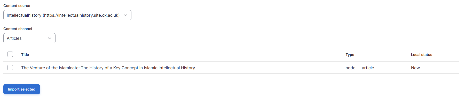 Example of the 'Browse & import' menu