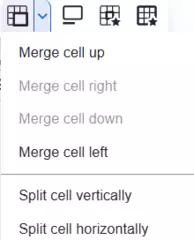 merge and split cell menu on table toolbar