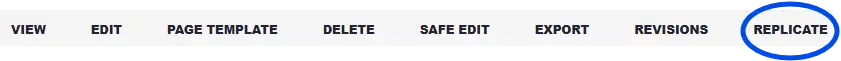 replicate option on page toolbar circled